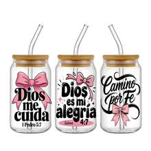 12PCS UV DTF Transfer Sticker Set - Christian Inspirational Bible Verses Themed For Glasses, Mugs & DIY Crafts, With Pink Bows Christian Phrases Design DIY Craft Transfer Paper | Elegant Transfer Paper Set | Glossy Finish - Multicolor - View 3