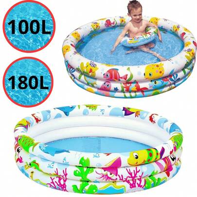 Piscina Infantil Inflável 180 Litros Colorida Praia Verão 3 Anéis Água e Bolinhas