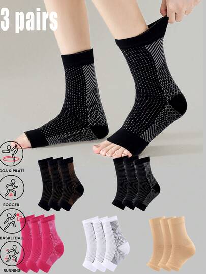 3 paires de chaussettes de compression simples respirantes en maille aérée pour le fasciite plantaire, soutien de la cheville pour le sport, le cyclisme et la prévention des blessures, accessoires de bracelets de gymnastique