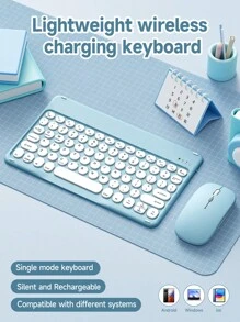 Clavier sans fil ultra-fin, souris sans fil, clavier avec des touches à bordure arrondie élégante, clavier sans fil portable silencieux, compatible avec iOS, Android, Windows, convient aux smartphones, ordinateurs portables, bureautiques, iPads, tablettes, pour usage domestique et de bureau, plusieurs options de couleurs, plug and play, interface Type-C