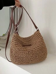 1 pieza Bolso bandolera casual de paja, nuevo bolso minimalista de verano, bolso tejido, bolso de playa, bolso de playa estilo Y2K, bolso de verano, bolso versátil para mujer, bolso de mano, bolso de hombro, esencial de playa, esencial de vacaciones, bolso blanco, esencial de viaje, bolso de cosméticos, bolso de mano para mujer, regalo para el Día del Padre, Día de la Madre, Pascua, último bolso de vacaciones
