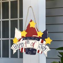 4th Of July Welcome Sign Firework/Bell/Truck Print Wooden Sign Memorial Day Door Hanger With Lanyard - Colorful - View 5