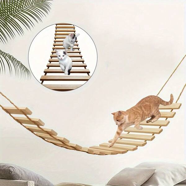 1pc Hanging Cat Climbing Tree, Suitable For Cat Cage, Cat Tower Or Cat Wall Shelf. Made Of Solid Wood, Max Load 12kg (26lbs) For Playing, Climbing And Resting