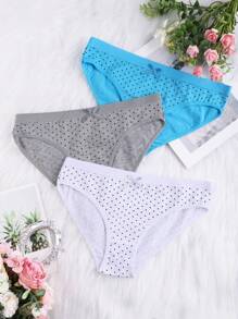 6 paquetes de ropa interior para mujer de talla grande con diseño de lunares y lazos, simple y a la moda, cintura elástica en algodón suave y elástico, apropiado para diversas ocasiones