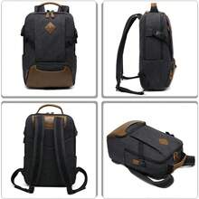 VASCHY Backpack For Mens, Vintage 15.6 Inch Laptop Rucksack Bag USB Charging Anti-Theft Canvas Backpack Casual Daypack School Bag For Women Teens Travel Work Hiking Camping Business - Black - View 6