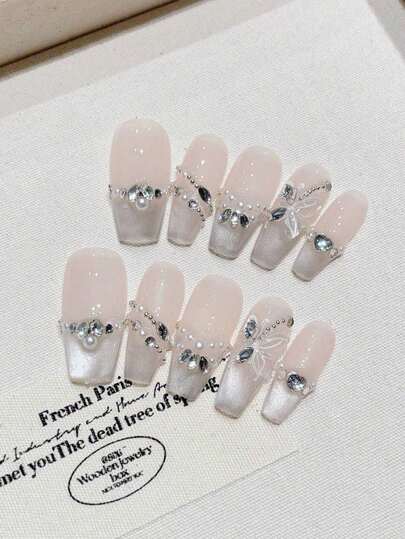 10 Pieces Acrylic Press On Nails,Summer Nails Press On Nails Beach Essentials, Beautiful Fake Nails, DIY, Halloween Nail Supplies, White Cat Eye Nail Butterfly Accessories,Suitable For Ladies To Use In Weddings, Parties, Holidays, Gift Nail Tools.