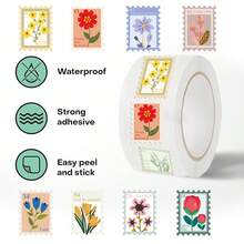 500PCS Flower Stamp Stickers Roll 10 Style Flower Aesthetic Stickers Waterproof Vinyl Stickers (500PCS Per Roll) - Multicolor - View 3