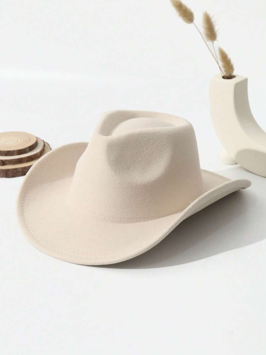1pc Unisex Solid Boho Cowgirl Hat Cowboy Hat Wide Brim Handmade Plain Fedora Hat Jazz Panama Hat Soft Felt Hat Western Suitable For Daily Use