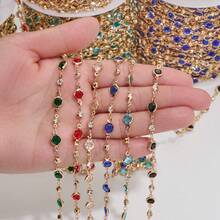 50cm-100cm Metal Copper Chains With Colorful Crystal Design, Suitable For Jewelry DIY Making, Including Hair Chains, Necklaces, Bracelets, Anklets, Earrings, Not Including Reel