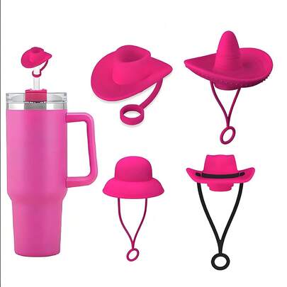 1/2/4/6入組牛仔帽草帽杯蓋，適用於30＆40盎司，6-10mm杯子，帶有可愛有趣的西部兒童配件的牛仔帽矽膠吸管頂部保護蓋