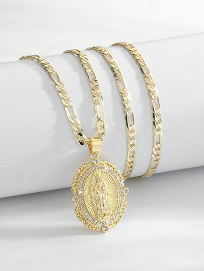1pc 14k Gold Plated Virgin Guadalupe Charm Necklace, Fashionable Chic Pendant Jewelry, Versatile For Vacation & Sports