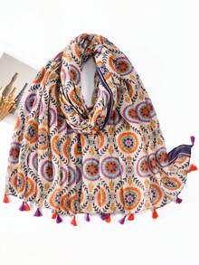 1 件女士波西米亚风圆形几何拼接雪纺防晒披肩围巾