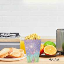 6pcs/12pcs Undersea Themed Purple Series Fish Tail Design Disposable Popcorn Boxes, Pastel Purple Mermaid Tail Pattern Disposable Party Supplies Tabletop Decor Popcorn Boxes, Suitable For Storing Fries, Popcorn, Snacks For Gatherings, Birthday Parties, Picnics, Holiday Parties