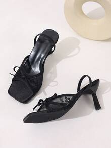 Fashionable Lace Mesh Peep-Toe Bowknot High Heels Sandals, Sexy Open-Toe Slip-On Style For Women - Black - View 7