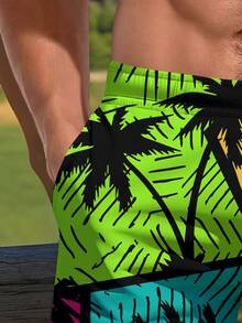 Men's 3D Coconut Tree Patchwork Print Beach Shorts, Hawaiian Style - Multicolor - View 5