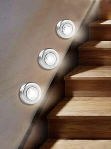 6/3/1 Luz de presión plateada, 3 luces nocturnas inalámbricas LED, diseño de interruptor de presión circular de luz amarilla/blanca, carcasa de material ABS, luz de pared adecuada para iluminación del hogar, pasillo, baño, dormitorio, cocina, gabinete, escaleras, iluminación de automóvil (excluyendo la batería)