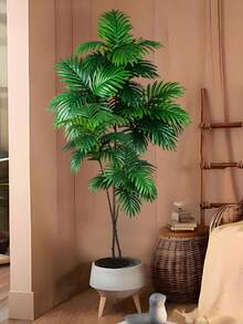 70-135厘米仿真大型棕榈树，逼真热带植物，栩栩如生的棕榈叶，苏铁叶，塑料榕树，绿龟背竹植物，适用于家居、办公室、酒店、阳台装饰，不含花盆，1棵 - 綠色 - 查看 5