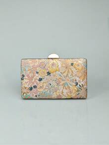 Luxury Multi-Colored Floral Embroidered Evening Clutch Bag, Elegant Handmade Party Purses And Bags Women With Gold Metal Chain, Unique Pattern, Prom Accessories, Bridesmaid Gifts, Pink Flowers Straw Bag, Bohemian Handbags For Ladies, Shoulder Crossbody Bags Purse For Party Girls, Bride, College Students, Rookies & White-Collar Workers For Party, Prom, Wedding, Vacation Essentials, Perfect For Summer, Vacation & Beach - Multicolor - View 5