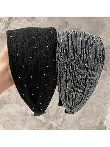 1 件女士新款黑色和灰色宽网眼水钻头带发饰、发带、发箍头带 - 彩色 - 查看 7