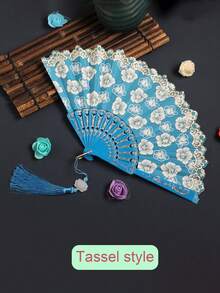 6片/4片/1片精美樱花花朵图案流苏便携折叠手扇女式扇子舞蹈扇摄影扇道具折扇适合日常休闲使用适合拍照参加聚会旅行可作为节日礼物送给朋友家人爱人同事生日礼物活动礼物结婚礼物 - 彩色 - 查看 12