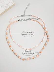 2pcs Bohemian Stylish Cute Beaded Pearl Handmade Floral Necklace Set For Women, Casual Vacation Daily Versatile - Pink - View 5