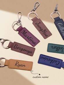 1PC Custom Leather Key Chain, Personalised Text Leather Keyring, Ride Keychain, Leather Keychain For Car Key, Best Gift, Boy Gift Back To School - Multicolor - View 4