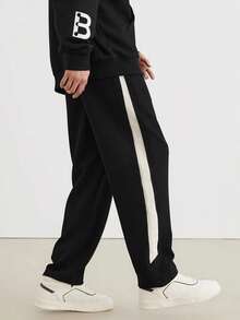 1pc Men's Drawstring Waist Loose Wide Leg Casual Sports Pants, Spring/Summer - Black - View 2