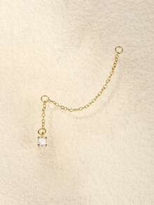 1Pc S925 Sterling Silver Long Chain Dangle Cartilage Pierced Earrings With Chain For Daily Wear - Gold - View 5