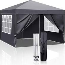 One-Touch Tarp Tent 3m X 3m, 4 Side Sheets, Steel, Large, Water-Resistant, Tarp, Tent, Leisure, Events, Beach, Barbecue, Sports Day, Disaster Prevention Goods, Heat Protection - 灰色 - 查看 1