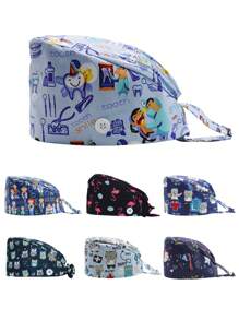 Boné de trabalho estampado fofo com faixa de suor ajustável e amarração nas costas para mulheres/homens