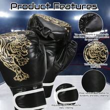 Guantes de Boxeo para Adultos, Transpirables, de Cuero PU, Guantes de Lucha, Entrenamiento de Boxeo, Guantes de Kickboxing para Gimnasio, Deporte Interior y Exterior - Negro - Ver 5