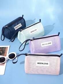 1Pc/Set Macaron Colors Mesh Beach Tote Bag Set With Phone Pocket, Nylon Casual Transparent Toiletry Bag Set With Zipper, Large Capacity Lightweight Storage Bag, Oversized Sandproof Swim Tote, Portable Reusable Summer Tote Bag With Hanging Handle, S/L Wash Bag Gift For New Semester, Spring/Early Summer, Anniversary, Vacation, Daily Use, Holiday, Mother's Day Gift, New Style In 2025.
