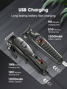 2pcs HIENA USB Rechargeable Men's Hair Clipper, LED Display, Salon-Grade Beard Trimmer, Perfect Gift For Men, Father's Day Gift - Black - View 6