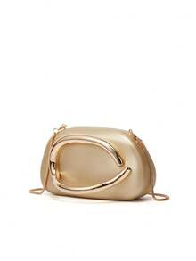 New Women's Handbag With Metal Detail Decoration, Unique Design Shoulder/Crossbody/Clutch Box-Shaped Bag - Gold - View 4