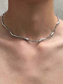 1pc Unisex Cool Minimalist 3D Wavy Twisted Design Necklace, For Daily Wear, Dates, Gifts