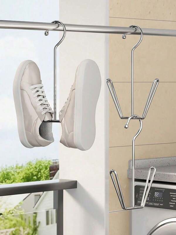 2/1pc Stainless Steel Shoe Rack, Windproof Shoe Hook For Drying Shoes, Multifunctional Shoe Rack, Dormitory Shoe Rack, Home Balcony Rack, Windproof Shoe Hook For Drying Shoes, Suitable For Student Dormitories, Back-To-School Supplies, Indoor And Outdoor Home Use