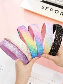 1/10pcs New Glitter Wide-Banded Headband, Colorful Gradient Top Knot Headband, Sweet Headpiece Suitable For Daily Commute, Work, School
