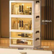 1pc Foldable Large Capacity Makeup Storage Cabinet, File Storage Box, Large Capacity Drawer Storage Box, Transparent Drawer Cabinet, Suitable For Storing Cosmetics, Skincare, Files And Books
