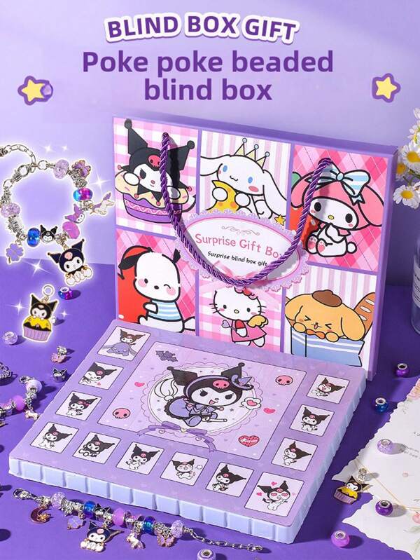 Sanrio 1 pièce Boîte surprise personnages Sanrio DIY Bracelet Kuromi Melody mignon 24 compartiments Boîte aveugle DIY Bijoux perles Cadeau pour femmes