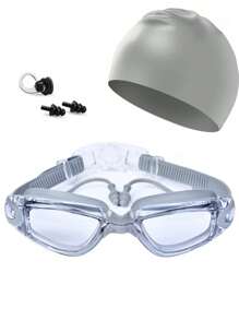 4pcs Swimming Goggles With Earplugs HD Waterproof And Anti-Fog Silicone Swimming Cap For Men And Women Large Frame Swimming Goggles Goggles Swimming Goggles, Beach Essentials, Beach Accessories, Pool Float