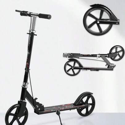 LIPETY Portable Foldable Scooter With Large Wheels - One-Touch Easy Fold, Adjustable Handlebar, 100 Kg Capacity, For A Smooth Ride, Lightweight, Anti-Shock Suspension - Outdoor Scooters For Teenagers And Adults