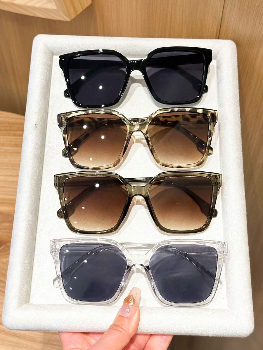 4副/套彩色塑料几何全框装饰现代简约风格眼镜，适合女性日常佩戴、节日礼物、热带海滩度假、户外休闲活动、约会装扮，是夏季海滩度假、户外活动和旅行的理想配饰。