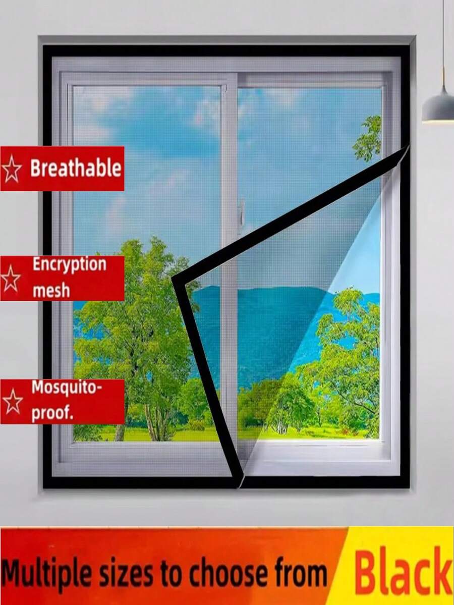 Mückensicherer Fensterbildschirm Insektenscreens für Fenster, Mückennetz aus schwarzem Fiberglas-Tüll gegen Mücken und Fliegen - Schwarz - Übersicht 1