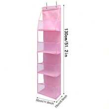 1pc Pink Over The Door Hanging Organizer With 4 Pockets, Fabric Wall Mount Storage For Closet/Bathroom/Bedroom/Dorm, Clear Window & Reinforced Shelves, Includes 2 Metal Hooks, Organize Cosmetics, Toys & Sundries