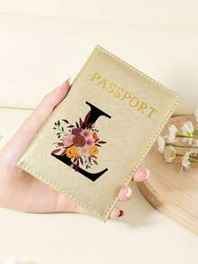 1pc A-Z 26 Letters Fashionable Letter Print Stylish Burgundy Passport Cover, Premium PU Leather Passport Wallet With Multi-Card Pockets For Credit Cards, Boarding Passes, And IDs Graduation - Burgundy - View 100