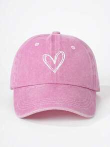 1pc Solid Color Washed Heart Embroidery Baseball Cap - Love - View 2