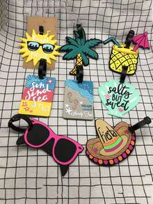 Beach-Themed Silicone Travel Accessories, Featuring Sunglasses And Palm Trees, Include Boarding Pass Holders, Luggage Tags, And Transfer Card Sleeves, Perfect For Holiday Essentials. Ideal For Travel Backpacks, Suitcases, Travel Gear, And Back-To-School Travel Tags And Accessories.