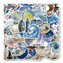 paquete de 50 pegatinas con temática retro del océano y estética, pegatinas de dibujos animados lindos y divertidos, pegatinas estéticas de anime para diario, scrapbooking, instrumentos, envoltorios, sobres, regalos de fiesta, recompensas y motivación para adolescentes y jóvenes - Azul - Ver 1