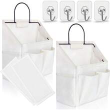 2pcs Small Wall Hanging Organizer Bag, Linen Fabric Door Hanging Storage Basket With Pockets, Waterproof Bin For Kitchen, Bedroom, Office, RV Camper - White(2 pcs) - View 1