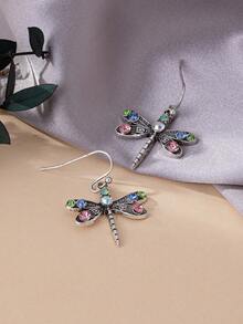 1 Pair Fashion European & American Style Rhinestone Dragonfly Earrings - Multicolor - View 3